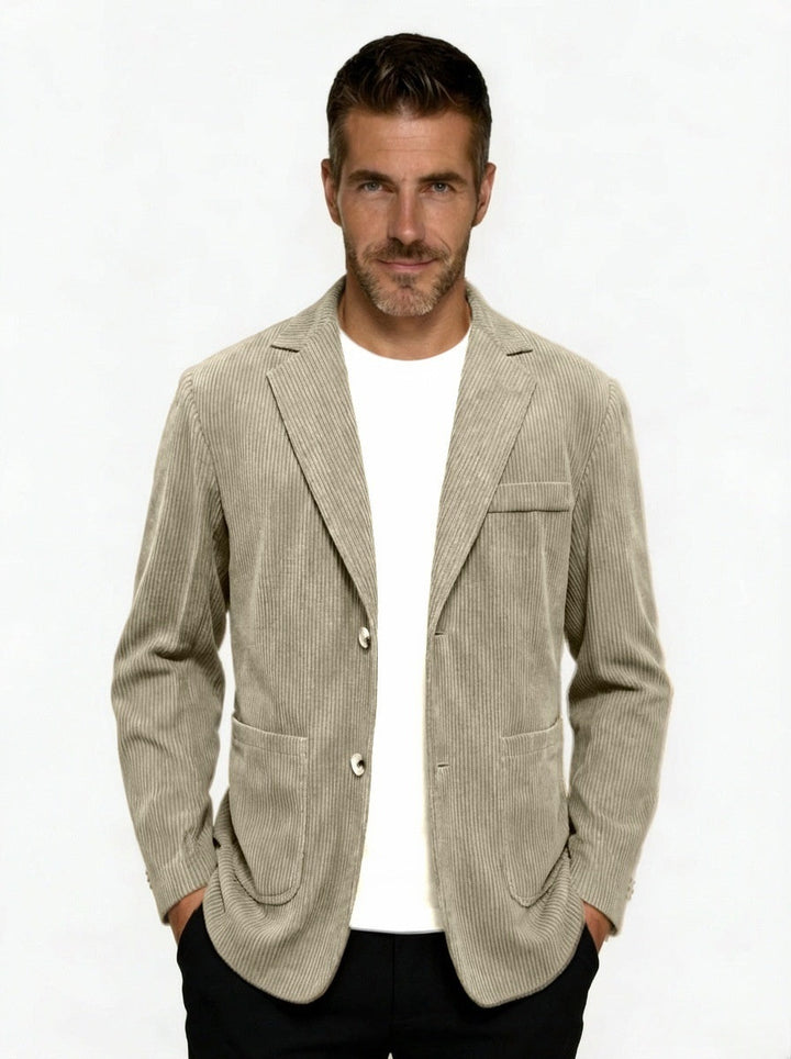 Men's Corduroy Single-Breasted Blazer with Notch Lapel - Apricot