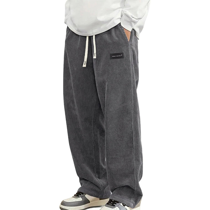 Ewan - Men's Corduroy Wide Leg Joggers with Drawstring Waist