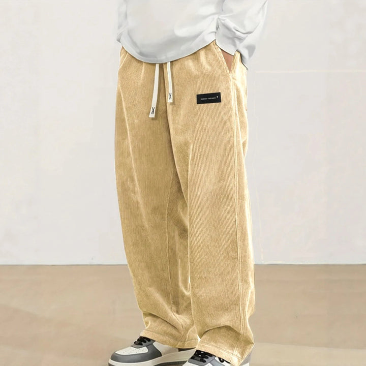 Ewan - Men's Corduroy Wide Leg Joggers with Drawstring Waist