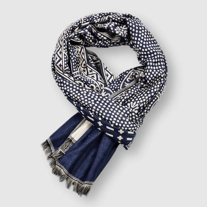 Men's Cotton Scarf with Geometric Pattern - Blue
