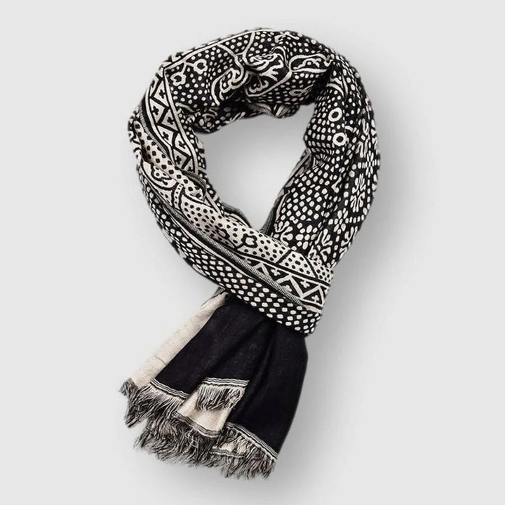 Men's Cotton Scarf with Geometric Pattern - Black