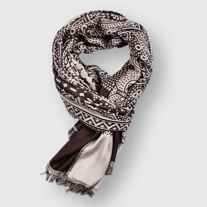 Men's Cotton Scarf with Geometric Pattern - Brown