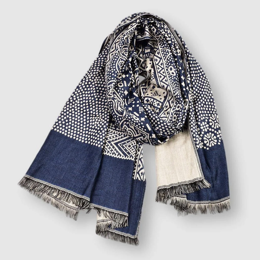 Men's Cotton Scarf with Geometric Pattern