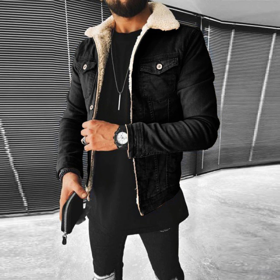 Men's Denim Jacket with Borg Lined Collar - photo 1