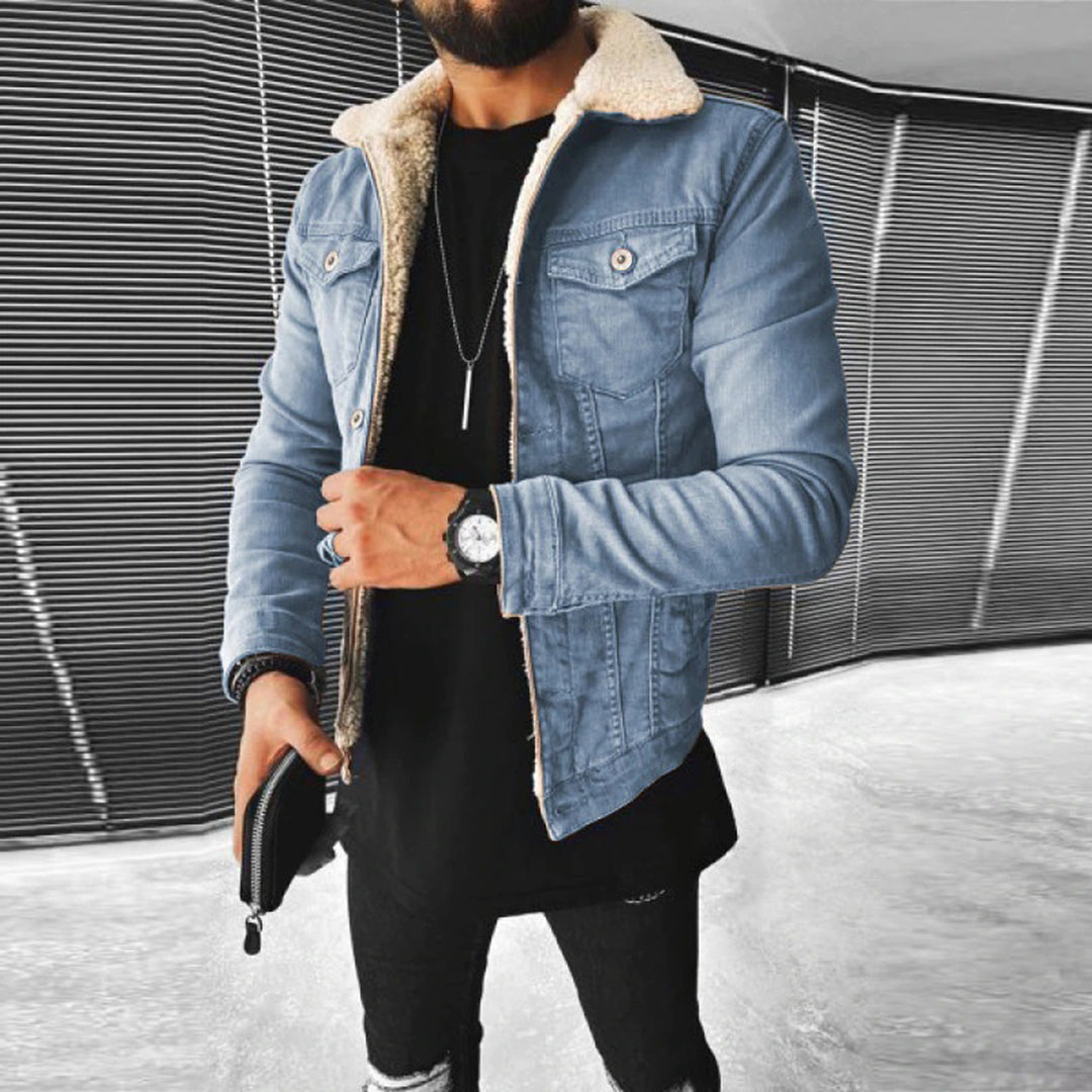 Men's Denim Jacket with Borg Lined Collar - photo 2