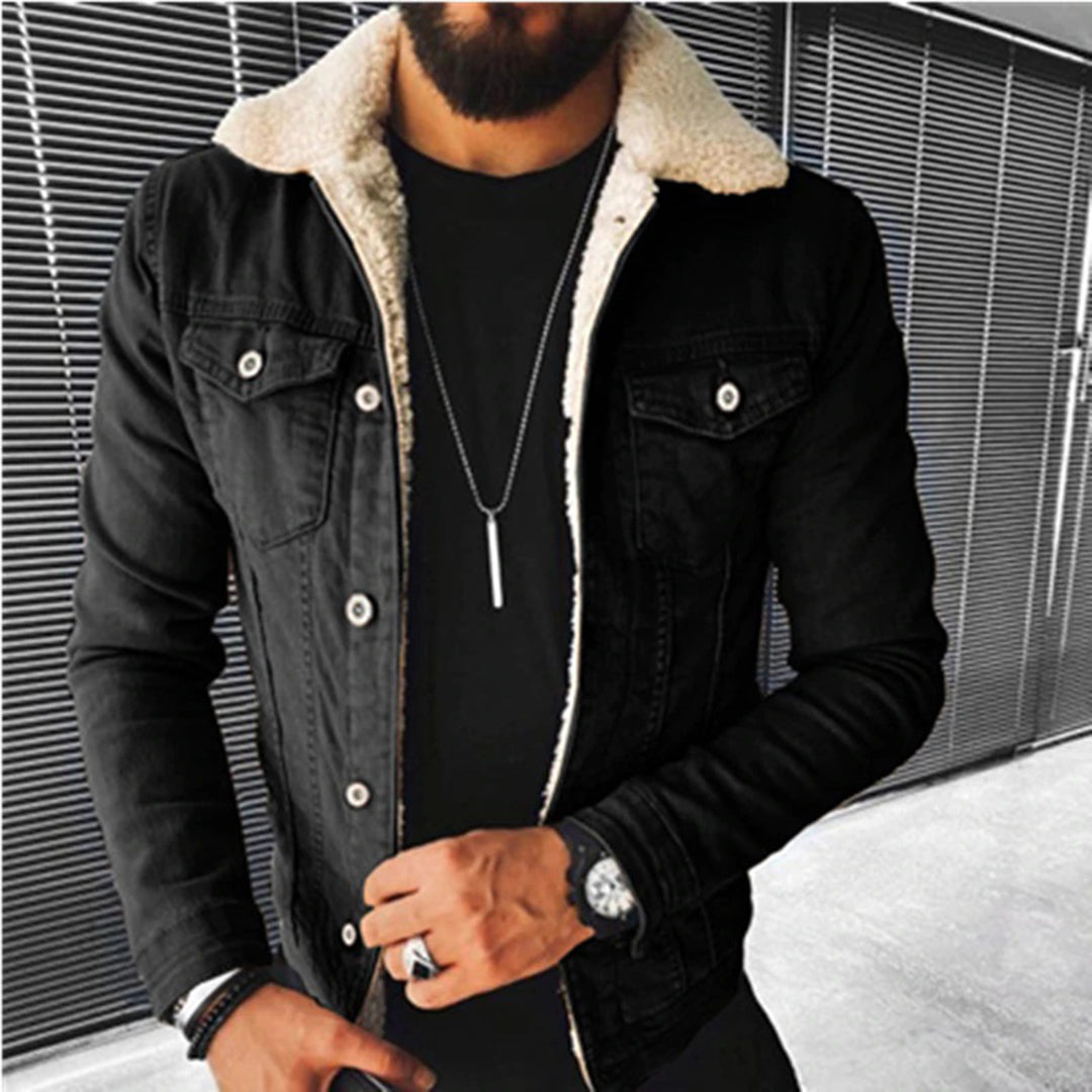 Men's Denim Jacket with Borg Lined Collar - photo 4