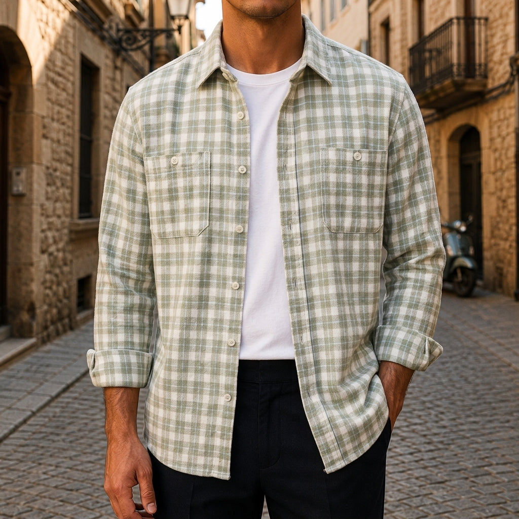 Alan - Men's Flannel Check Shirt with Chest Pockets