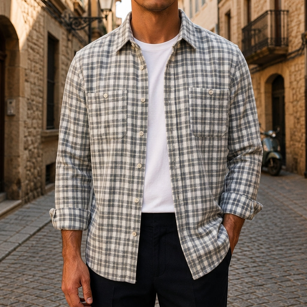 Alan - Men's Flannel Check Shirt with Chest Pockets