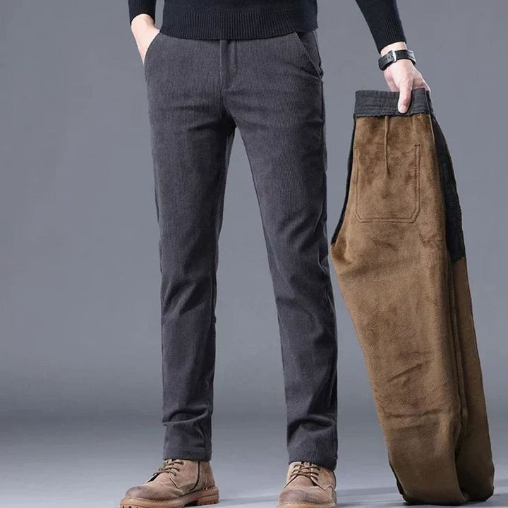 Men's Corduroy Trousers with Fleece Lining and Side Pockets