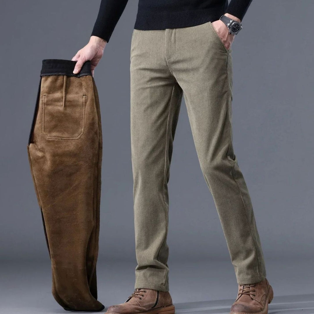 Men's Corduroy Trousers with Fleece Lining and Side Pockets