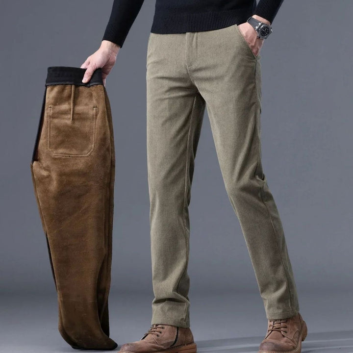 Men's Corduroy Trousers with Fleece Lining and Side Pockets