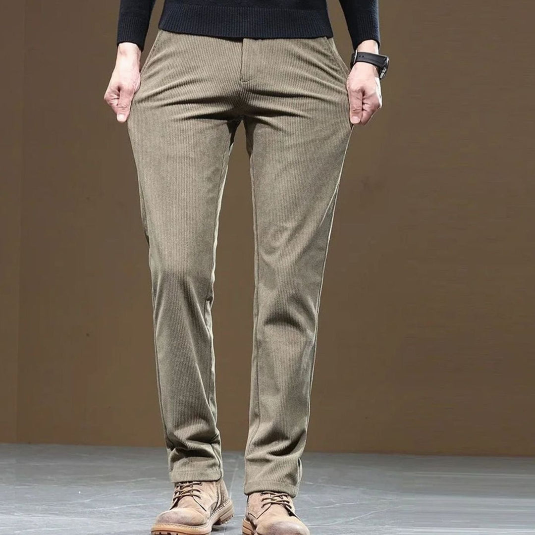 Men's Corduroy Trousers with Fleece Lining and Side Pockets