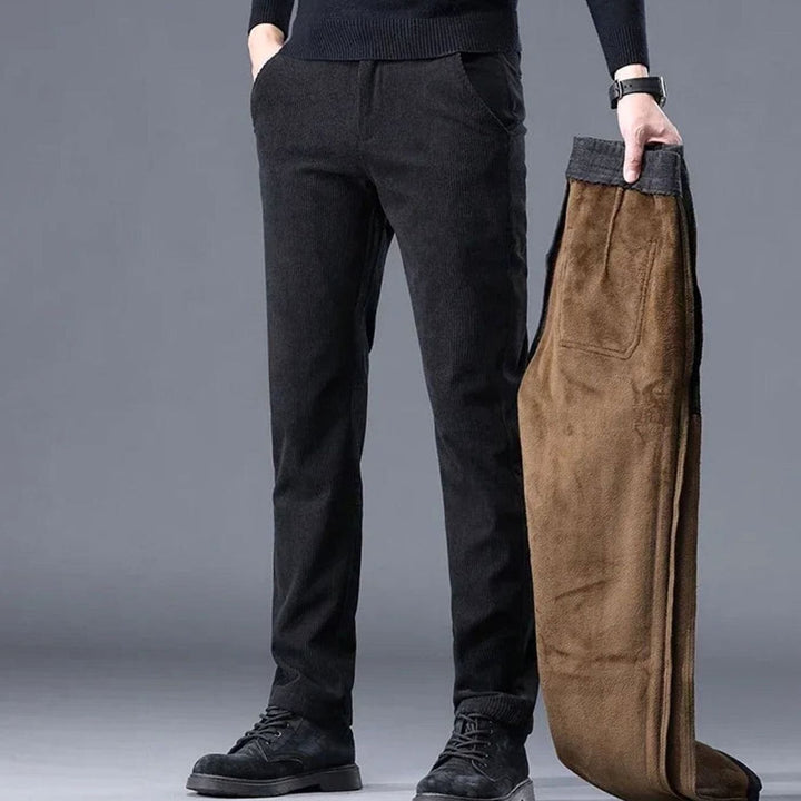 Men's Corduroy Trousers with Fleece Lining and Side Pockets