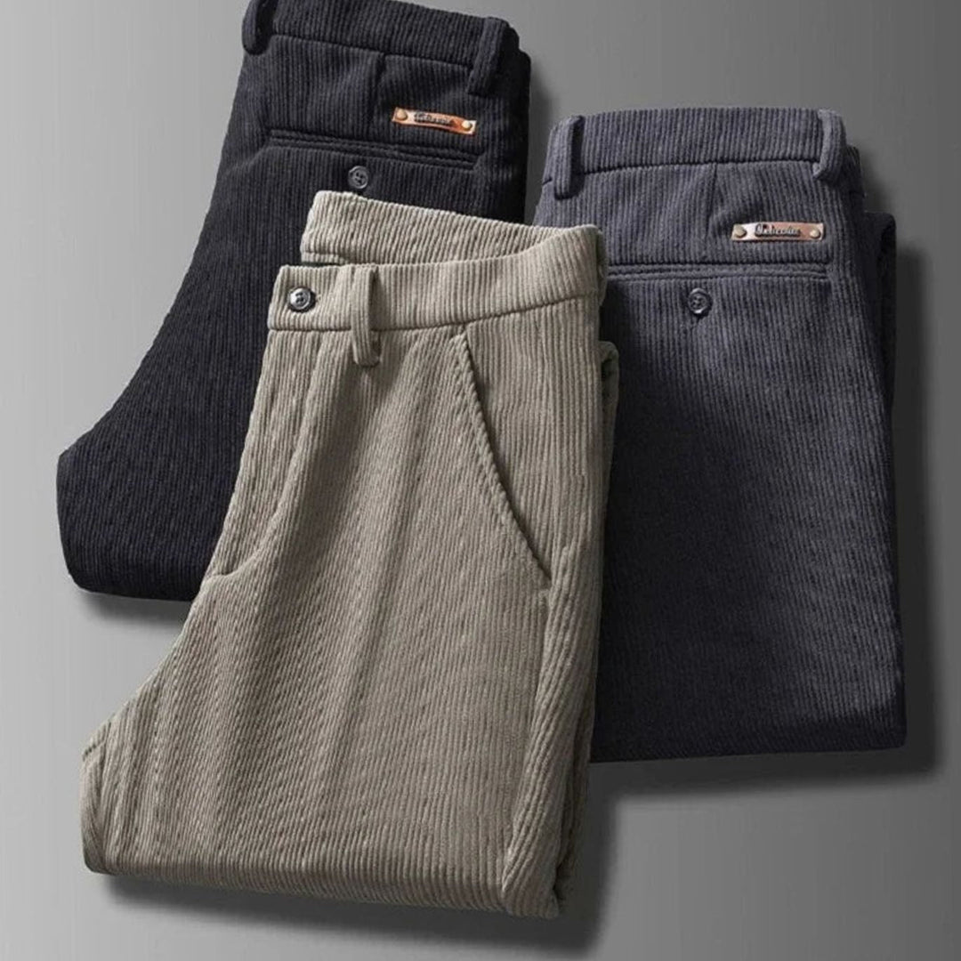 Men's Corduroy Trousers with Fleece Lining and Side Pockets