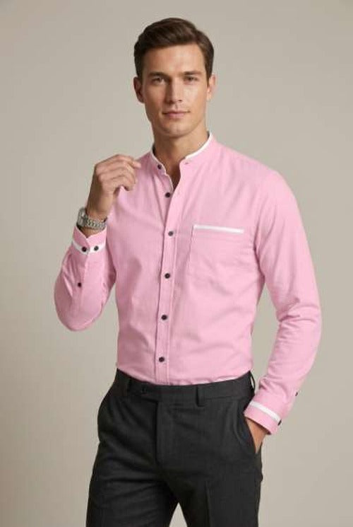 Bradley - Men's Grandad Collar Shirt with Contrast Trim - photo 5