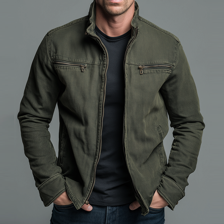 Derek - Men's Green Bomber Jacket with Stand Collar