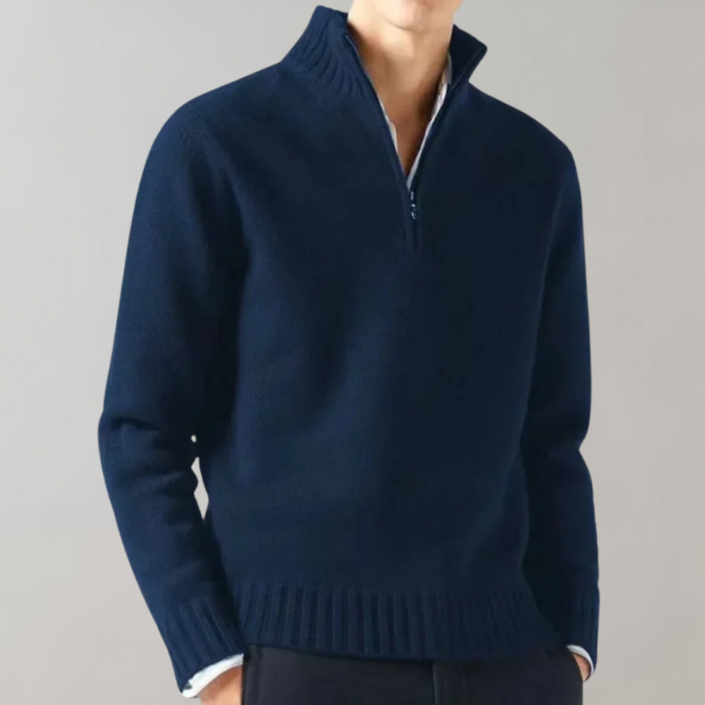 Men's Half-Zip Jumper with Ribbed Hem in Navy