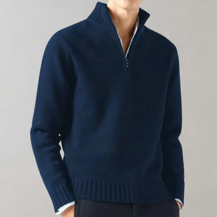 Men's Half-Zip Jumper with Ribbed Hem in Navy