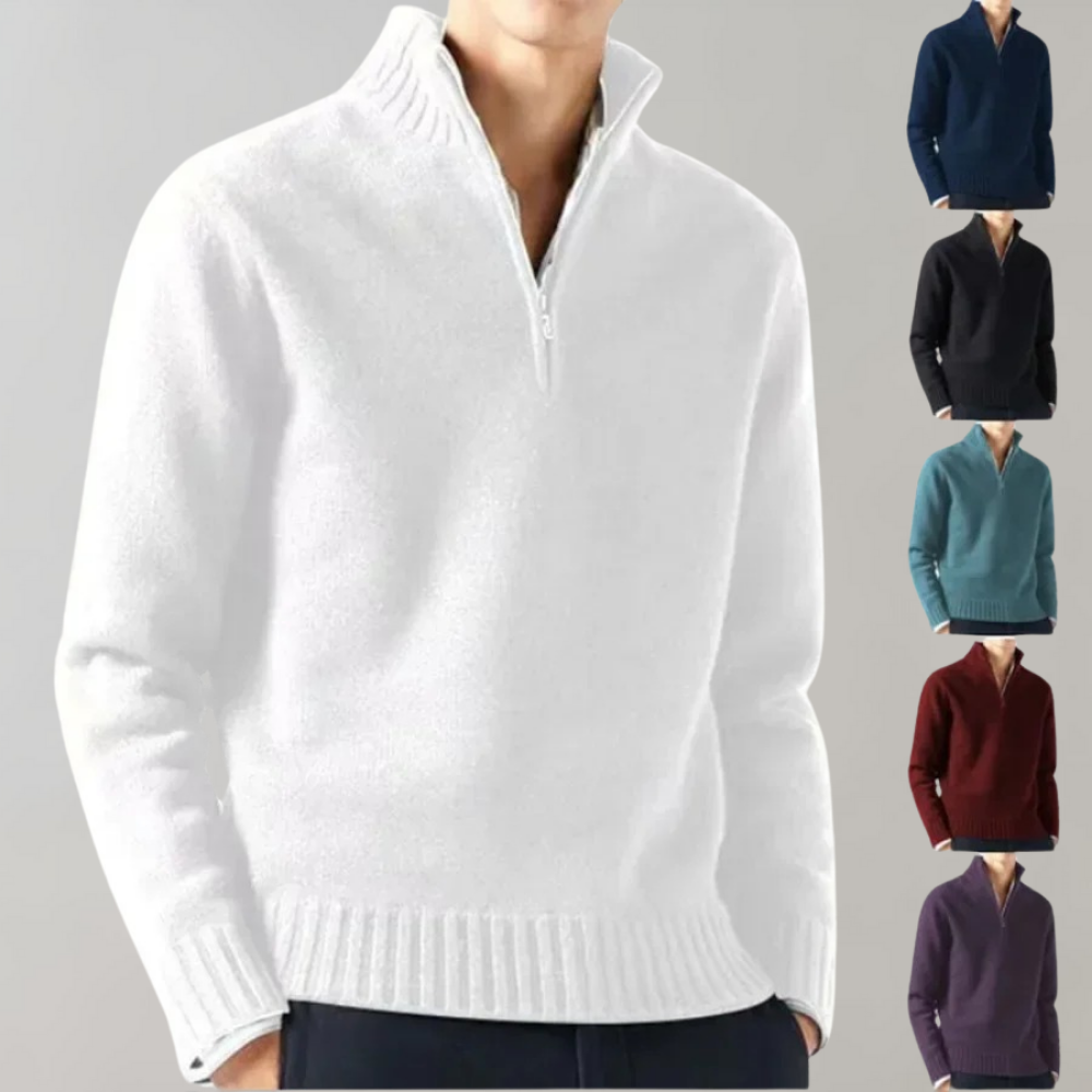 Men's Half-Zip Jumper with Ribbed Hem