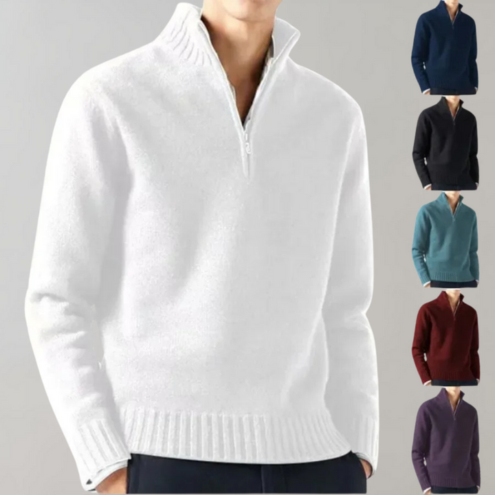 Men's Half-Zip Jumper with Ribbed Hem