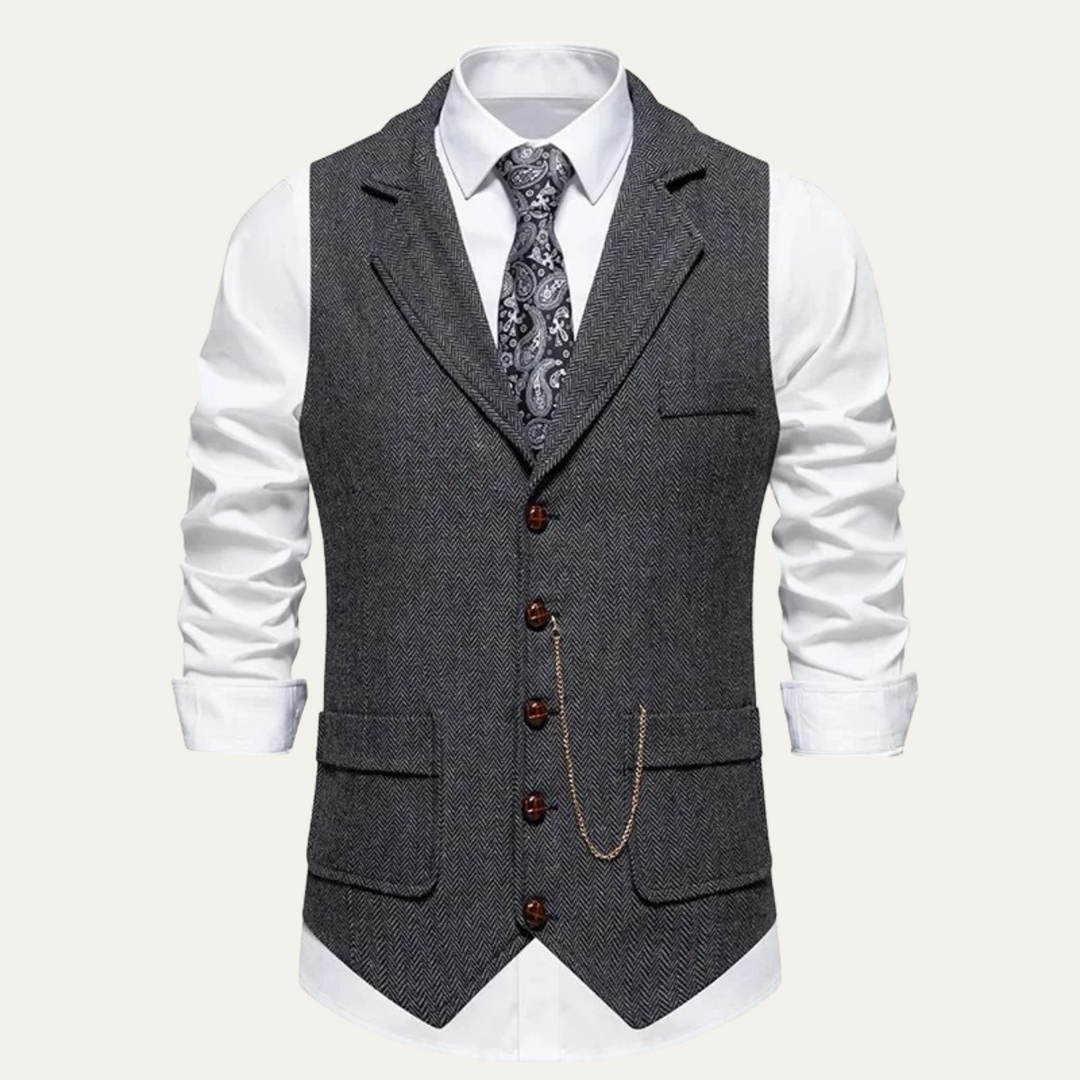 Men's Herringbone Waistcoat with Chain Detail