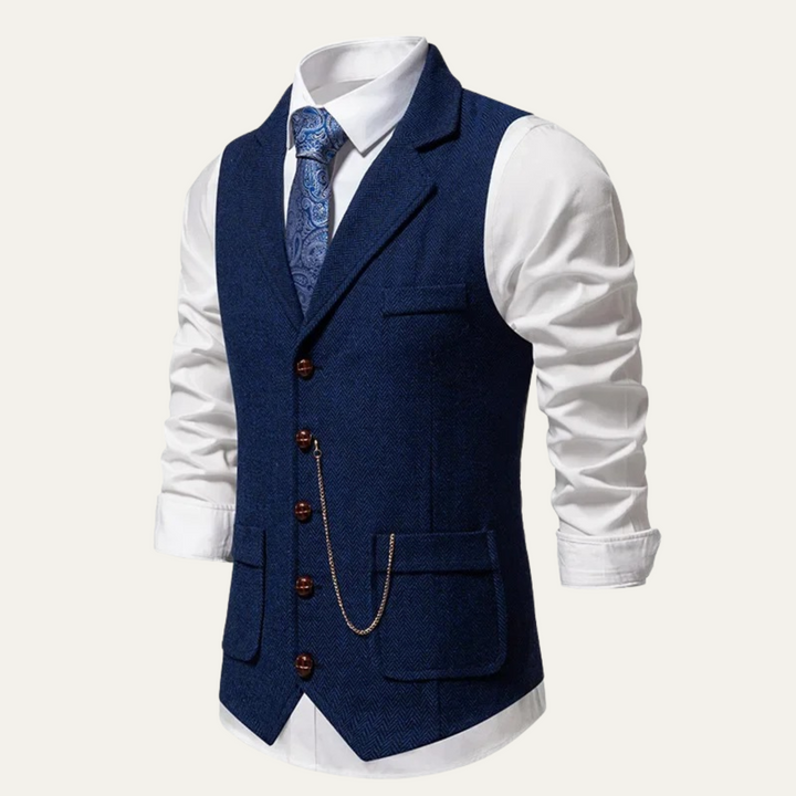 Men's Herringbone Waistcoat with Chain Detail