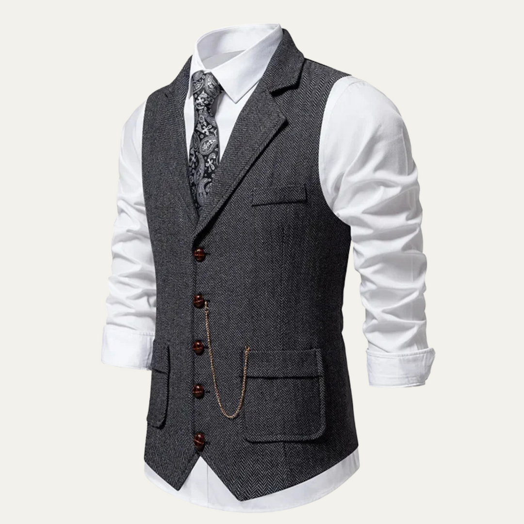 Men's Herringbone Waistcoat with Chain Detail