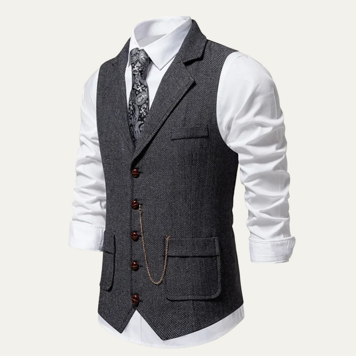 Men's Herringbone Waistcoat with Chain Detail