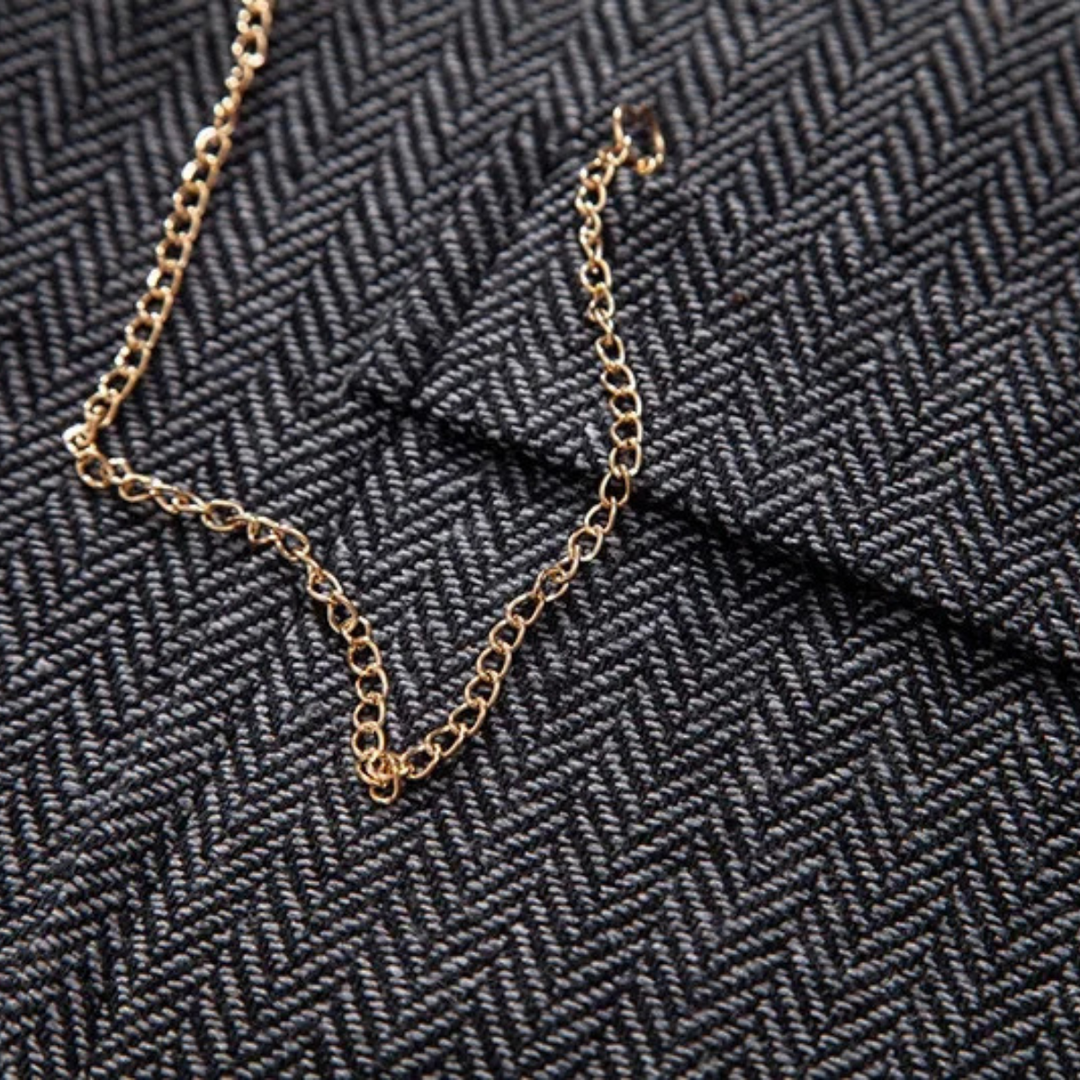 Men's Herringbone Waistcoat with Chain Detail