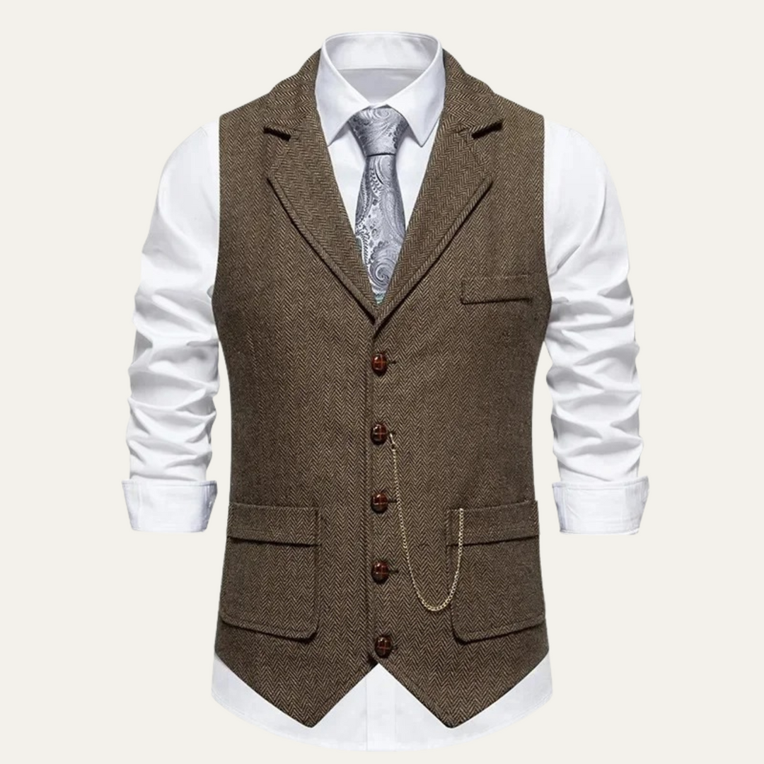 Men's Herringbone Waistcoat with Chain Detail