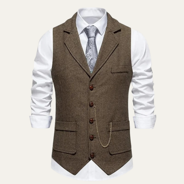 Men's Herringbone Waistcoat with Chain Detail