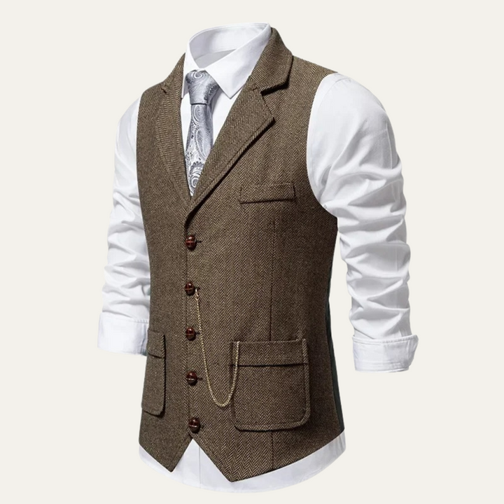 Men's Herringbone Waistcoat with Chain Detail