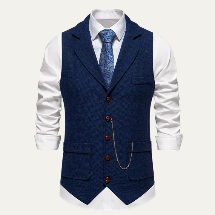 Men's Herringbone Waistcoat with Chain Detail