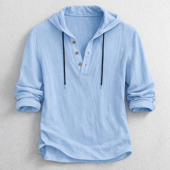 Colin - Men's Hooded Henley Top with Drawstring Neck