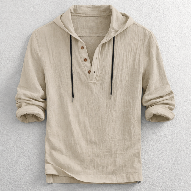 Colin - Men's Hooded Henley Top with Drawstring Neck