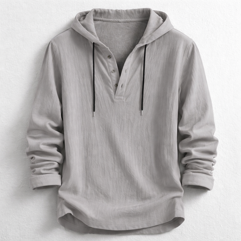 Colin - Men's Hooded Henley Top with Drawstring Neck