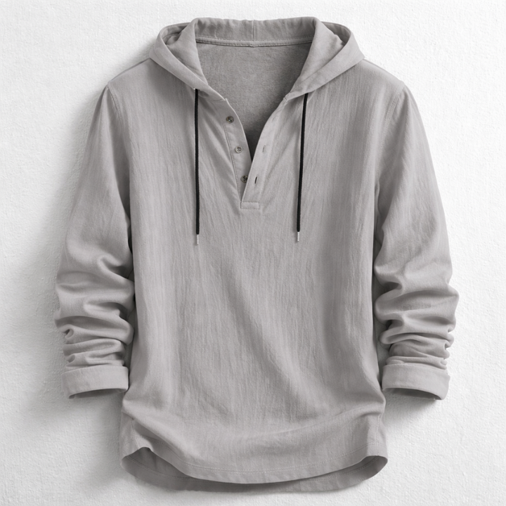 Colin - Men's Hooded Henley Top with Drawstring Neck