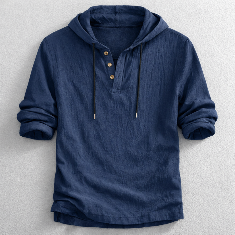 Colin - Men's Hooded Henley Top with Drawstring Neck