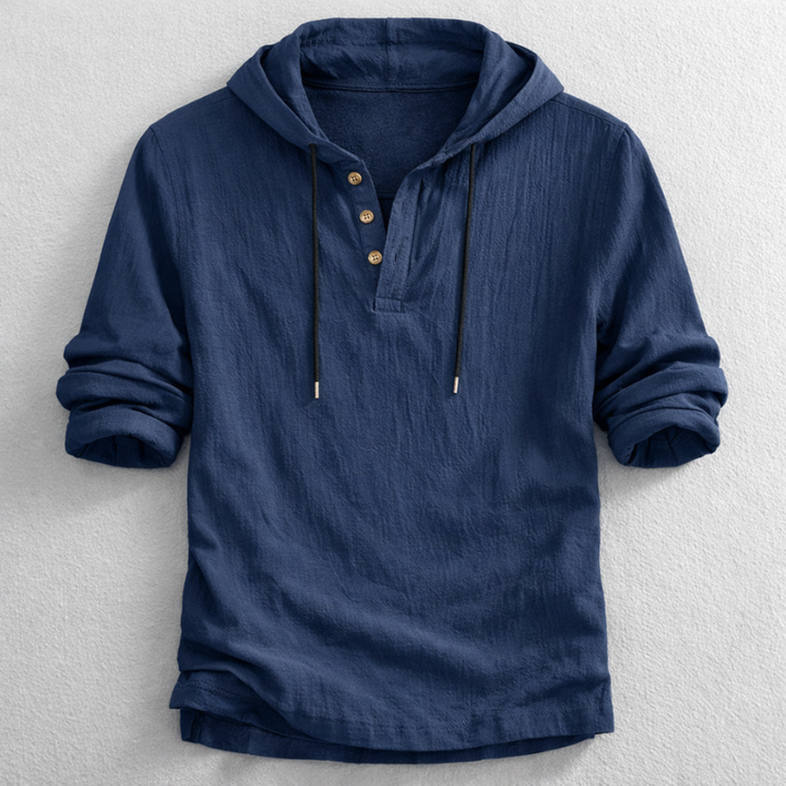 Colin - Men's Hooded Henley Top with Drawstring Neck