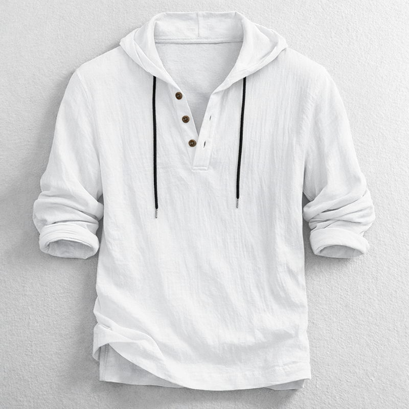 Colin - Men's Hooded Henley Top with Drawstring Neck