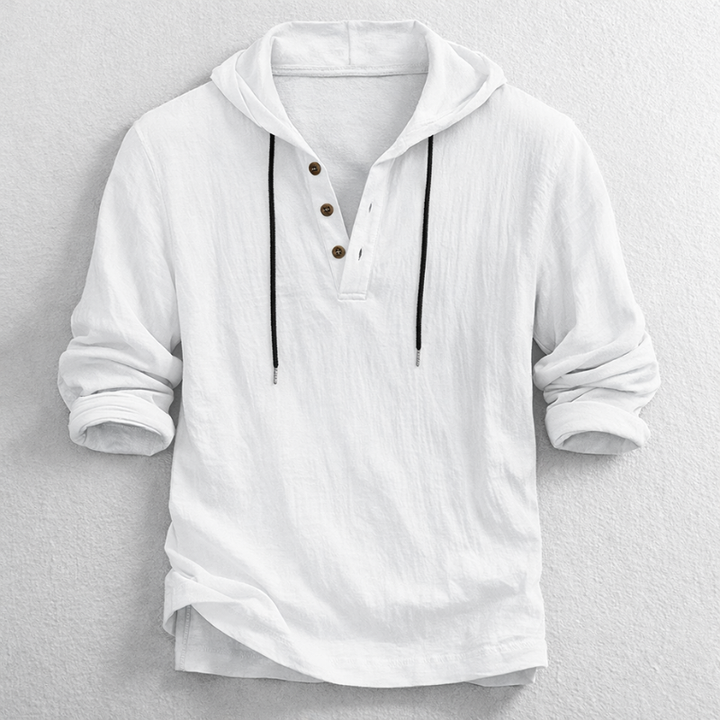 Colin - Men's Hooded Henley Top with Drawstring Neck