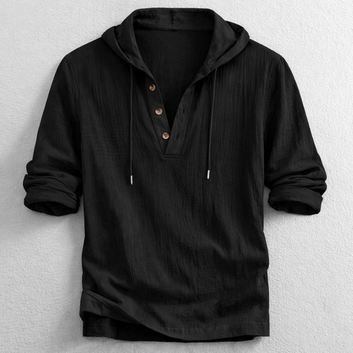 Colin - Men's Hooded Henley Top with Drawstring Neck
