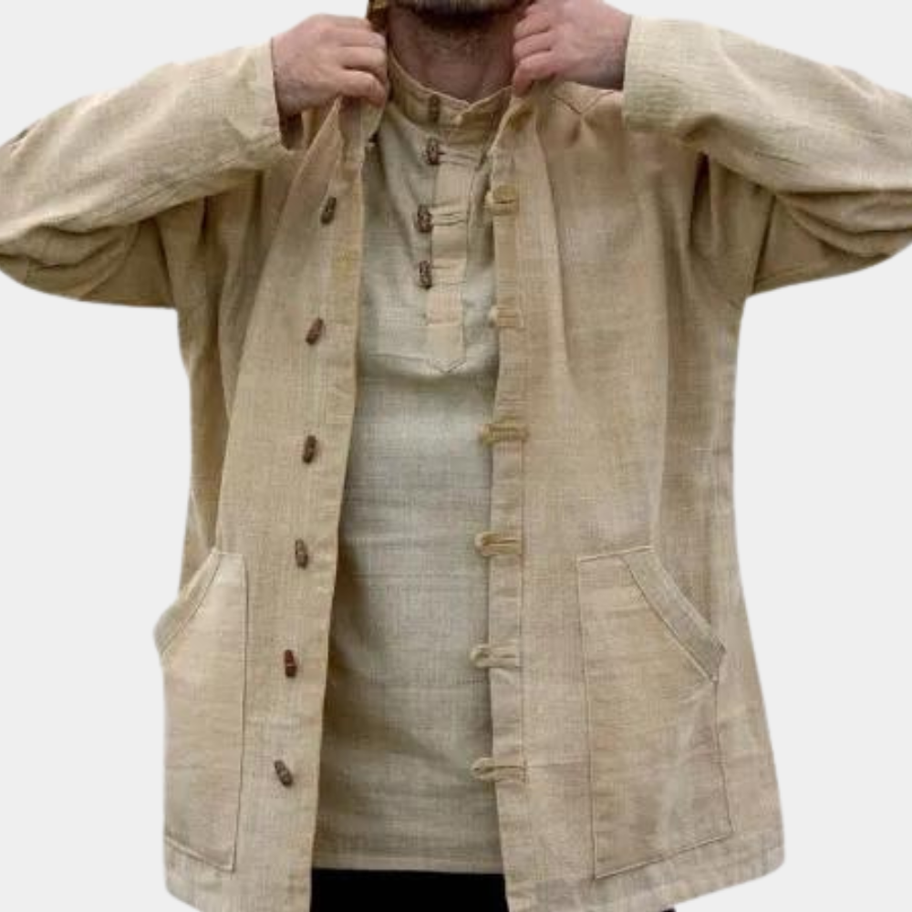 Men's Hooded Longline Jacket with Button Front