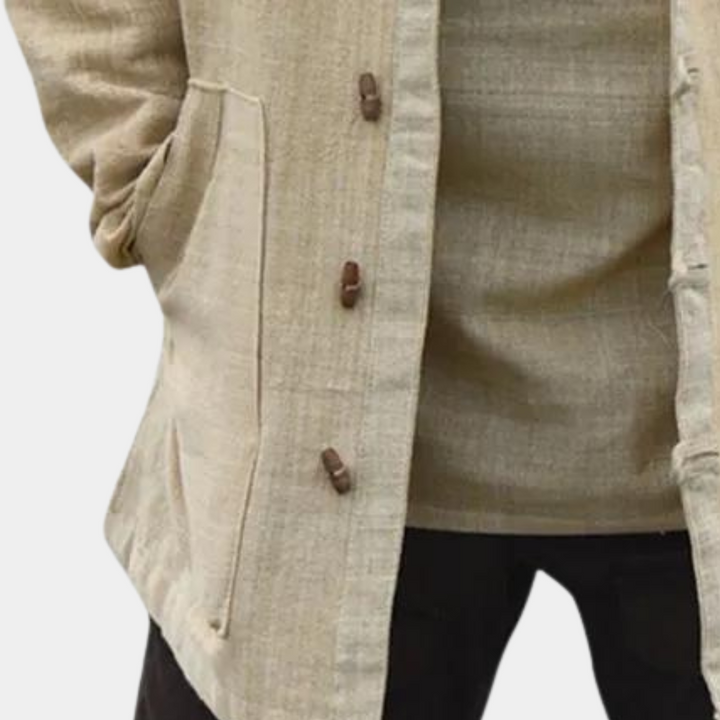 Men's Hooded Longline Jacket with Button Front