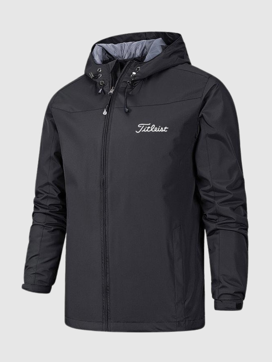 Men's Hooded Zip-Front Jacket with Side Pockets in Black