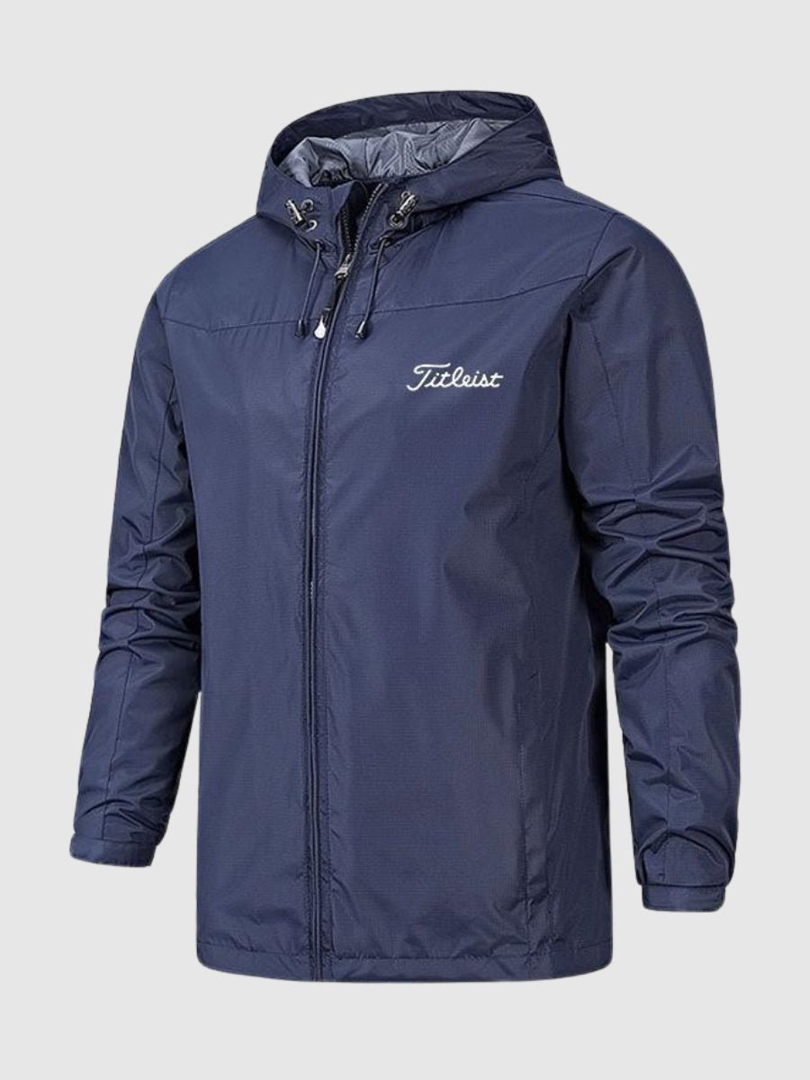 Men's Hooded Zip-Front Jacket with Side Pockets in Dark Blue