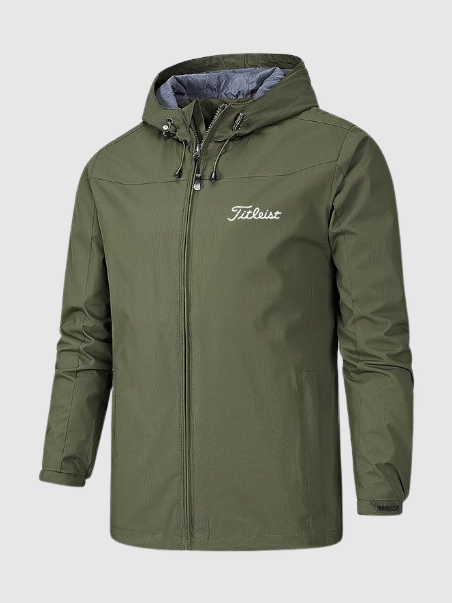Men's Hooded Zip-Front Jacket with Side Pockets in Green