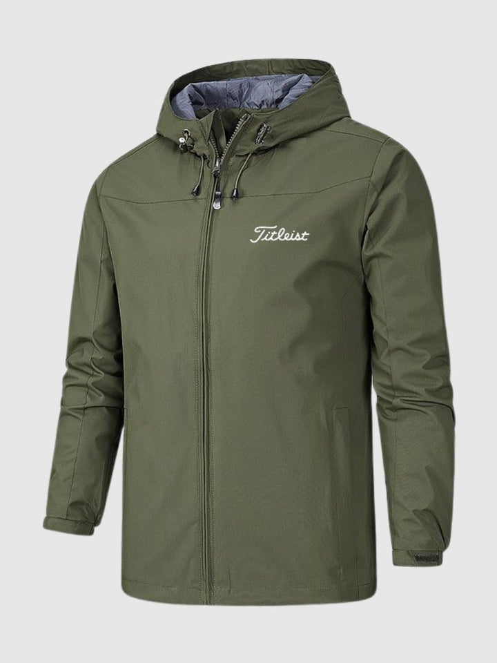 Men's Hooded Zip-Front Jacket with Side Pockets in Green
