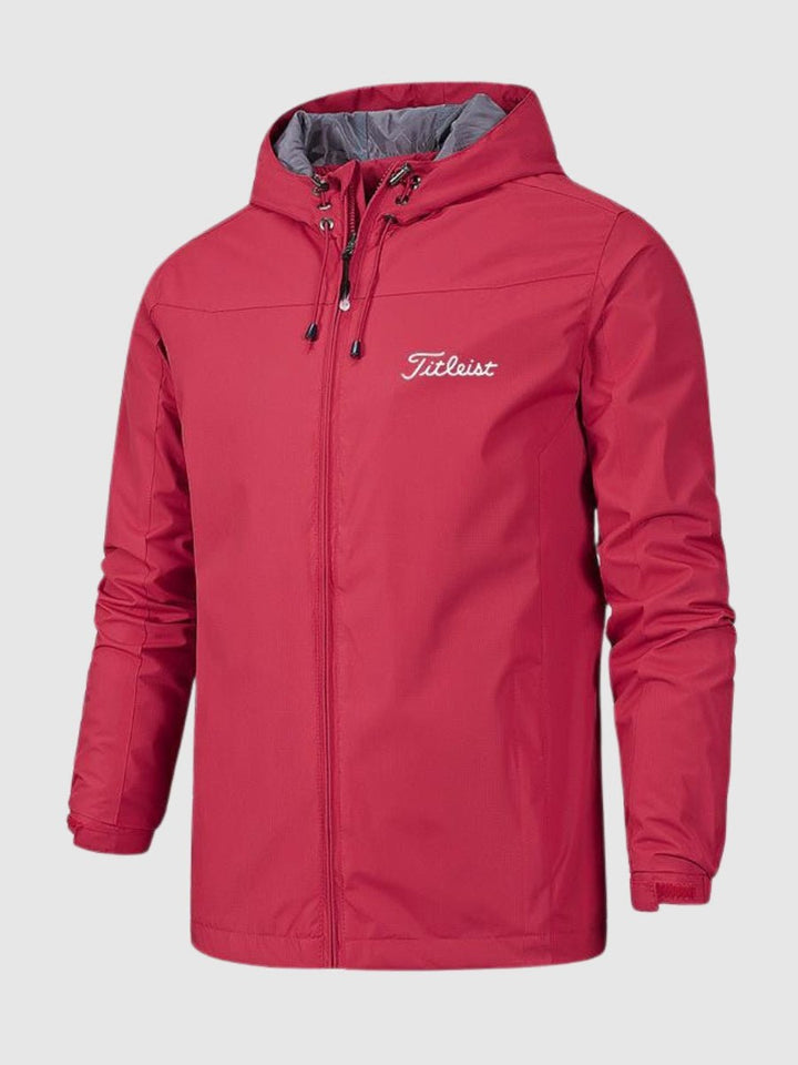 Men's Hooded Zip-Front Jacket with Side Pockets in Red