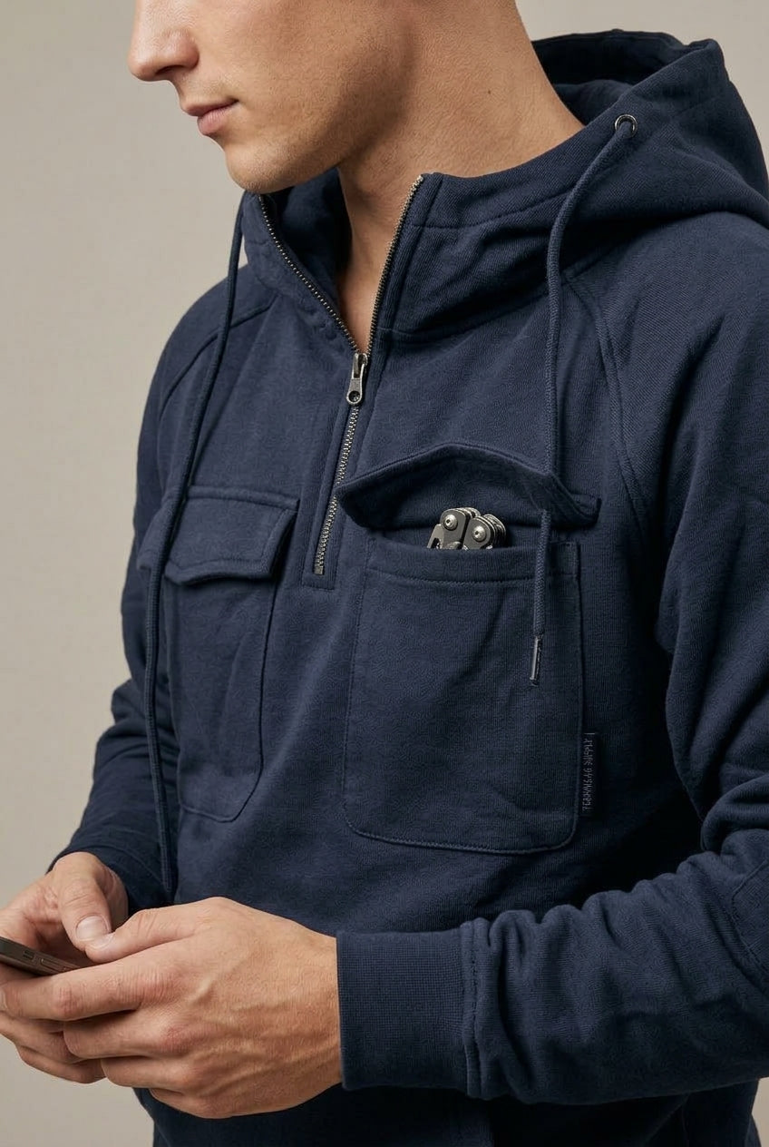 Men's Half-Zip Hoodie with Cargo Pocket